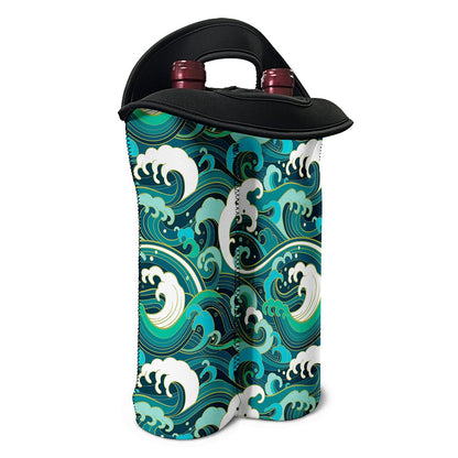 Deep Sea Wave Surfing Pattern Print Double Neoprene Wine Tote