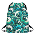 Deep Sea Wave Surfing Pattern Print Drawstring Backpack