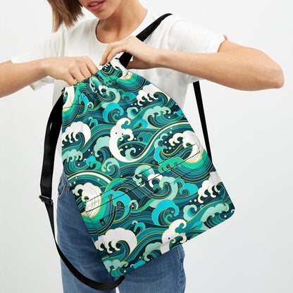 Deep Sea Wave Surfing Pattern Print Drawstring Backpack