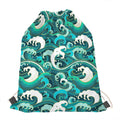 Deep Sea Wave Surfing Pattern Print Drawstring Bag