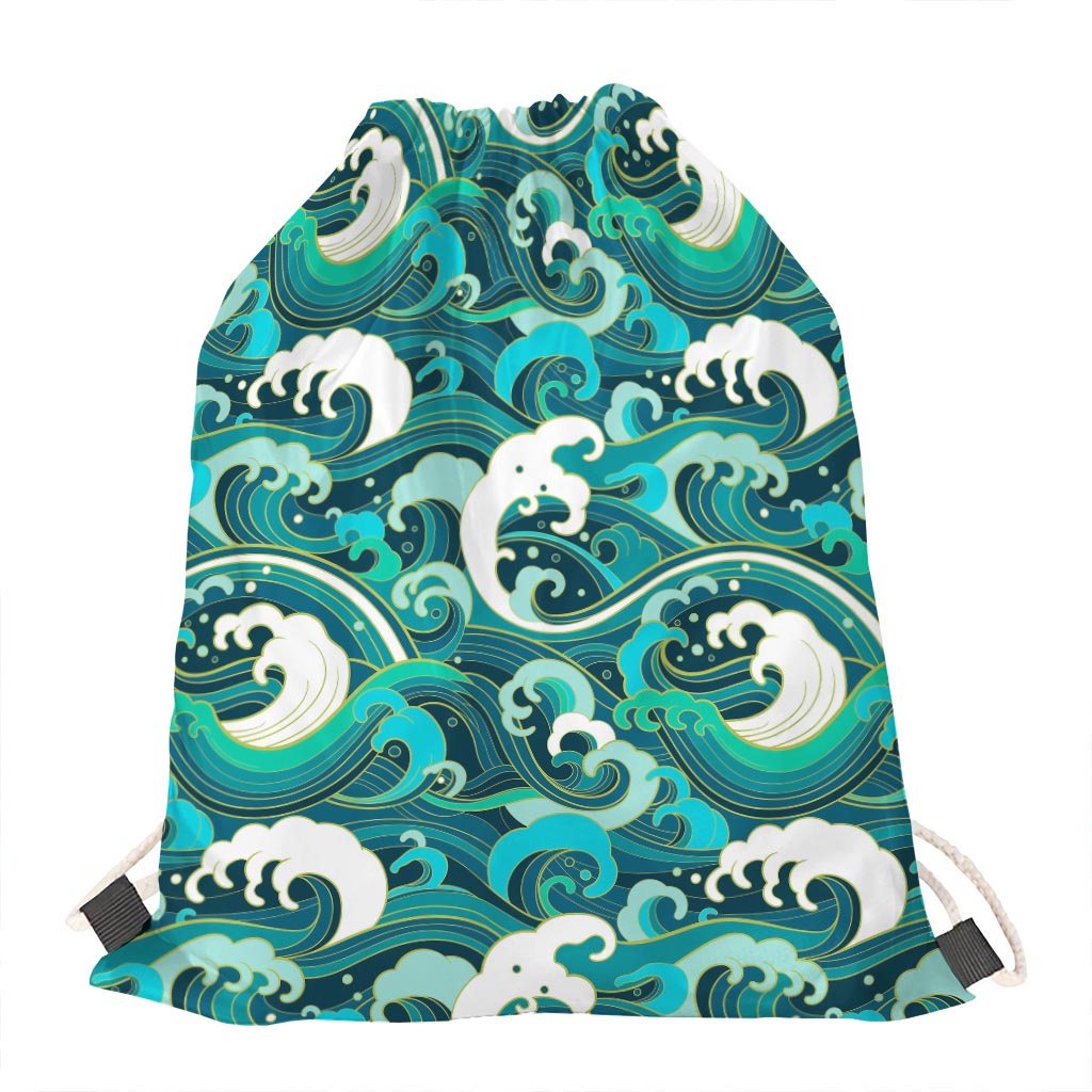 Deep Sea Wave Surfing Pattern Print Drawstring Bag