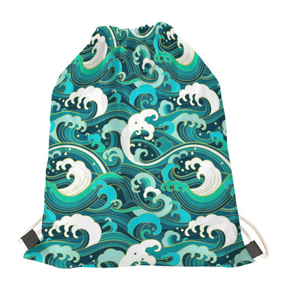 Deep Sea Wave Surfing Pattern Print Drawstring Bag