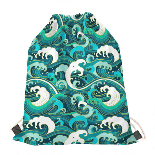 Deep Sea Wave Surfing Pattern Print Drawstring Bag