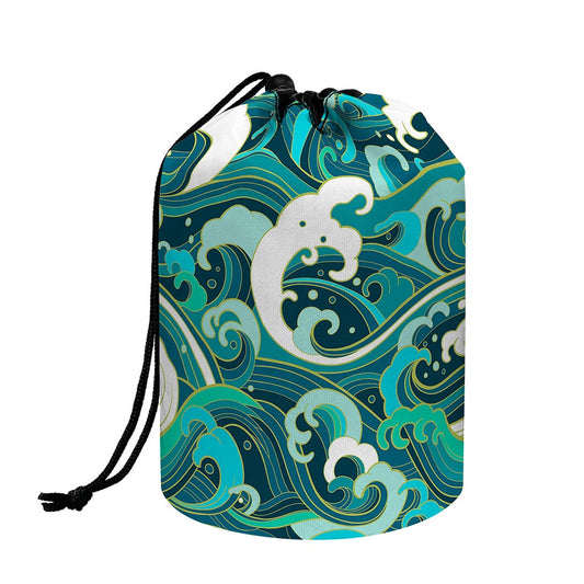 Deep Sea Wave Surfing Pattern Print Drawstring Makeup Bag