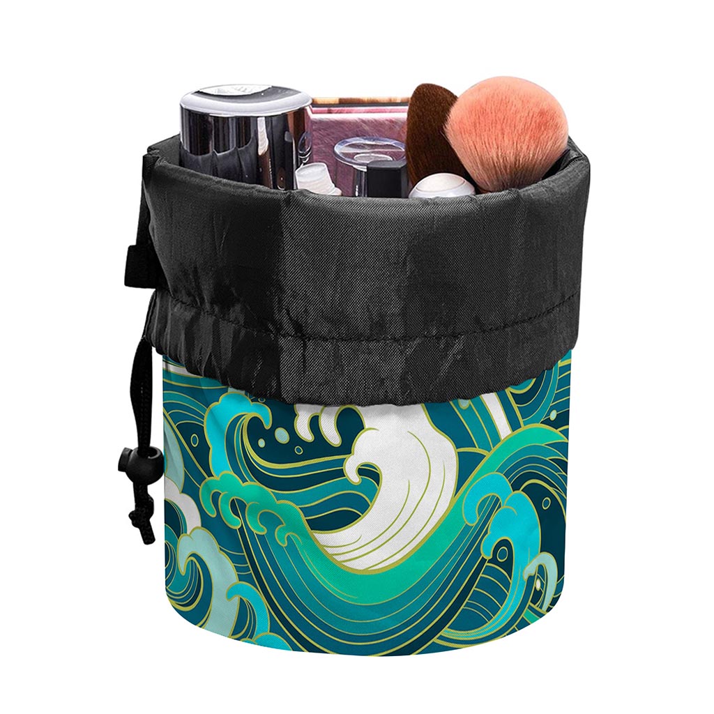 Deep Sea Wave Surfing Pattern Print Drawstring Makeup Bag