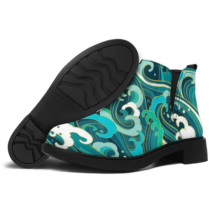 Deep Sea Wave Surfing Pattern Print Flat Ankle Boots