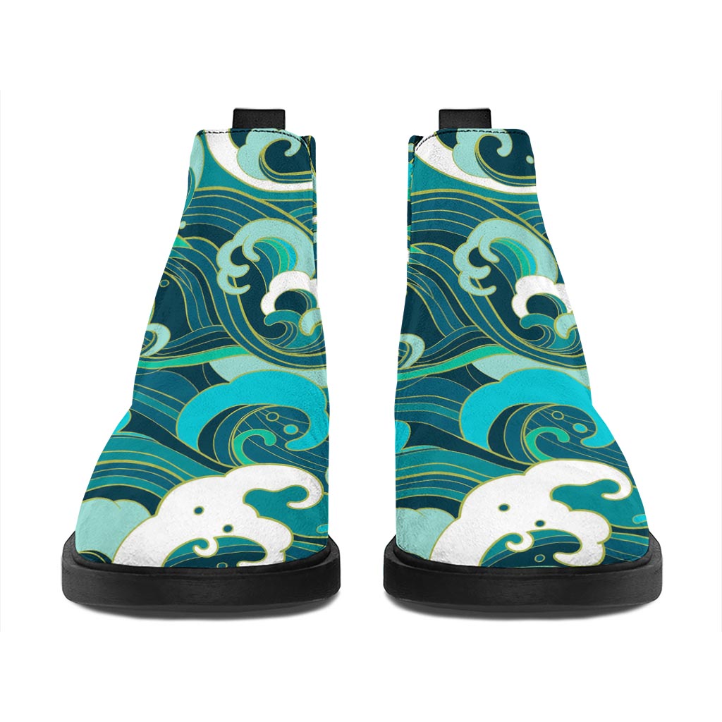 Deep Sea Wave Surfing Pattern Print Flat Ankle Boots