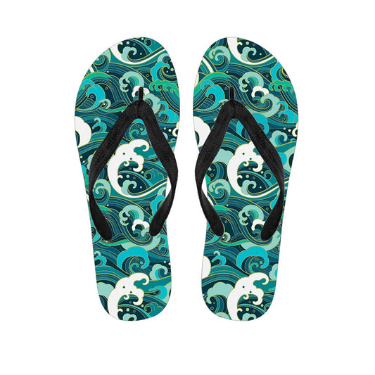 Deep Sea Wave Surfing Pattern Print Flip Flops