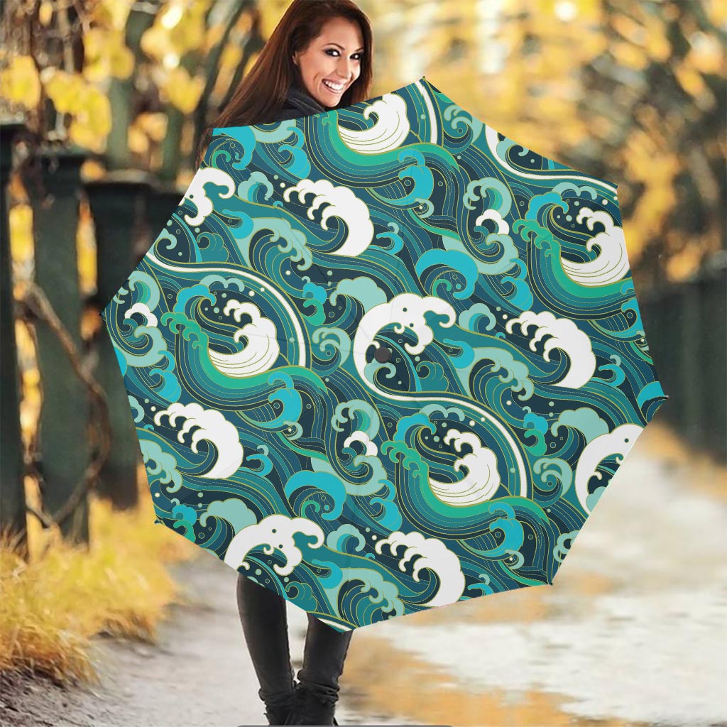 Deep Sea Wave Surfing Pattern Print Foldable Umbrella