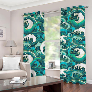 Deep Sea Wave Surfing Pattern Print Grommet Curtains