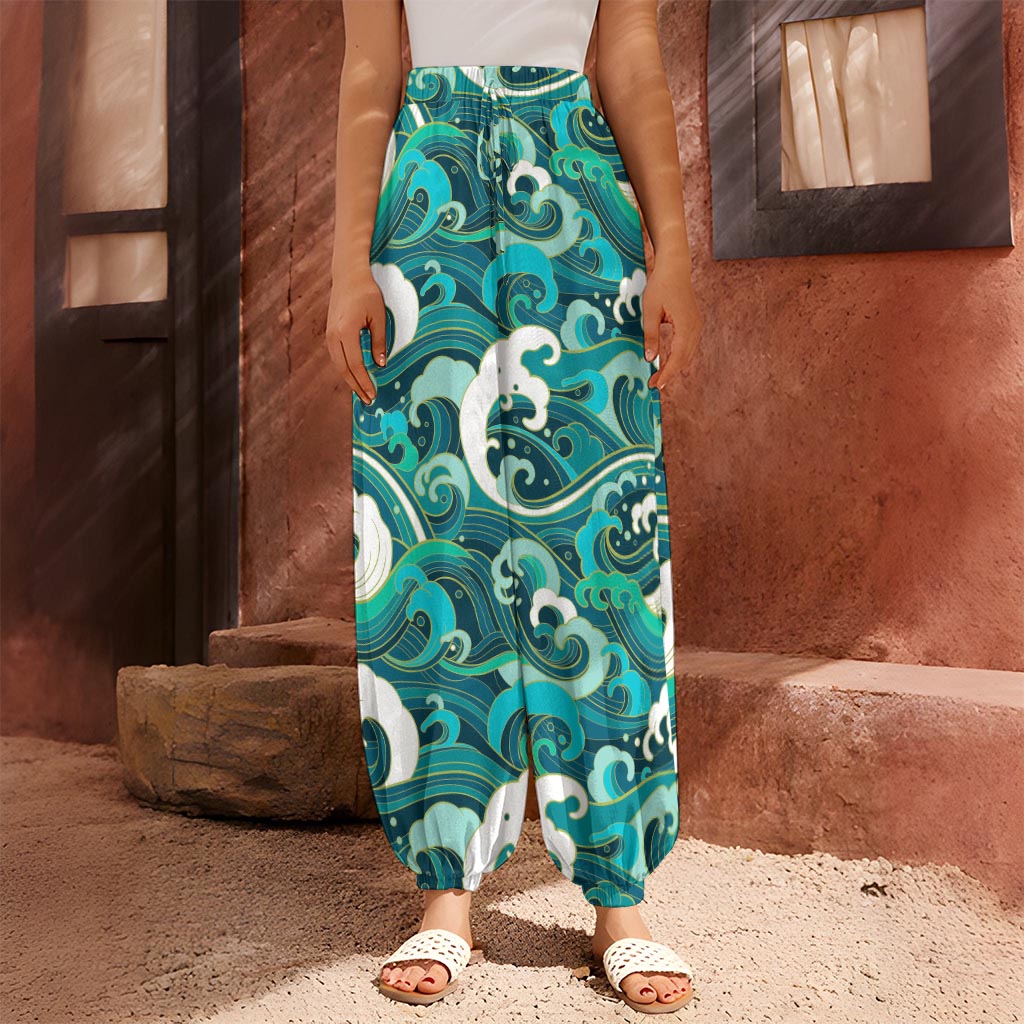 Deep Sea Wave Surfing Pattern Print Harem Pants
