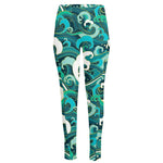 Deep Sea Wave Surfing Pattern Print High-Waisted Pocket Leggings