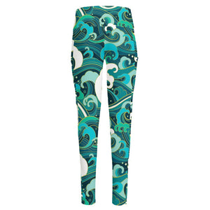 Deep Sea Wave Surfing Pattern Print High-Waisted Pocket Leggings