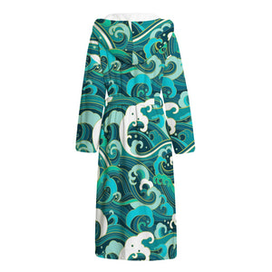 Deep Sea Wave Surfing Pattern Print Hooded Bathrobe