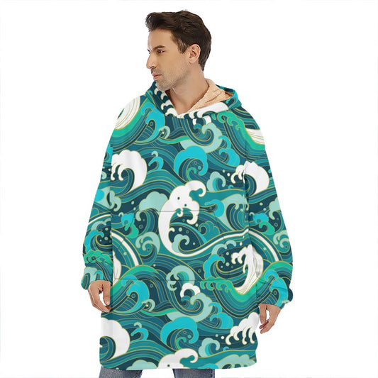 Deep Sea Wave Surfing Pattern Print Hoodie Blanket