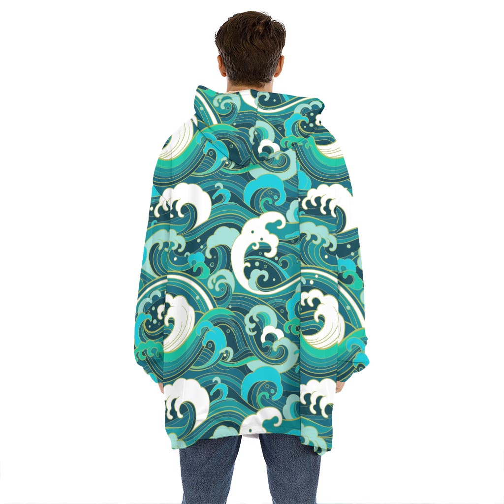 Deep Sea Wave Surfing Pattern Print Hoodie Blanket