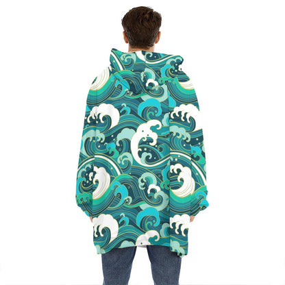 Deep Sea Wave Surfing Pattern Print Hoodie Blanket