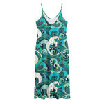 Deep Sea Wave Surfing Pattern Print Jersey Midi Cami Dress