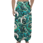 Deep Sea Wave Surfing Pattern Print Lantern Pants