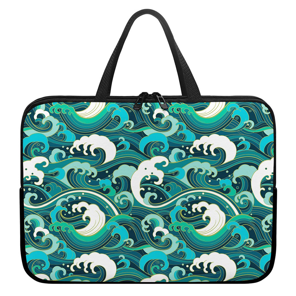 Deep Sea Wave Surfing Pattern Print Laptop Sleeve With Handle