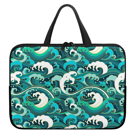 Deep Sea Wave Surfing Pattern Print Laptop Sleeve With Handle