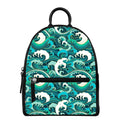 Deep Sea Wave Surfing Pattern Print Leather Backpack