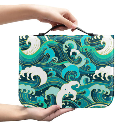 Deep Sea Wave Surfing Pattern Print Leather Bible Cover