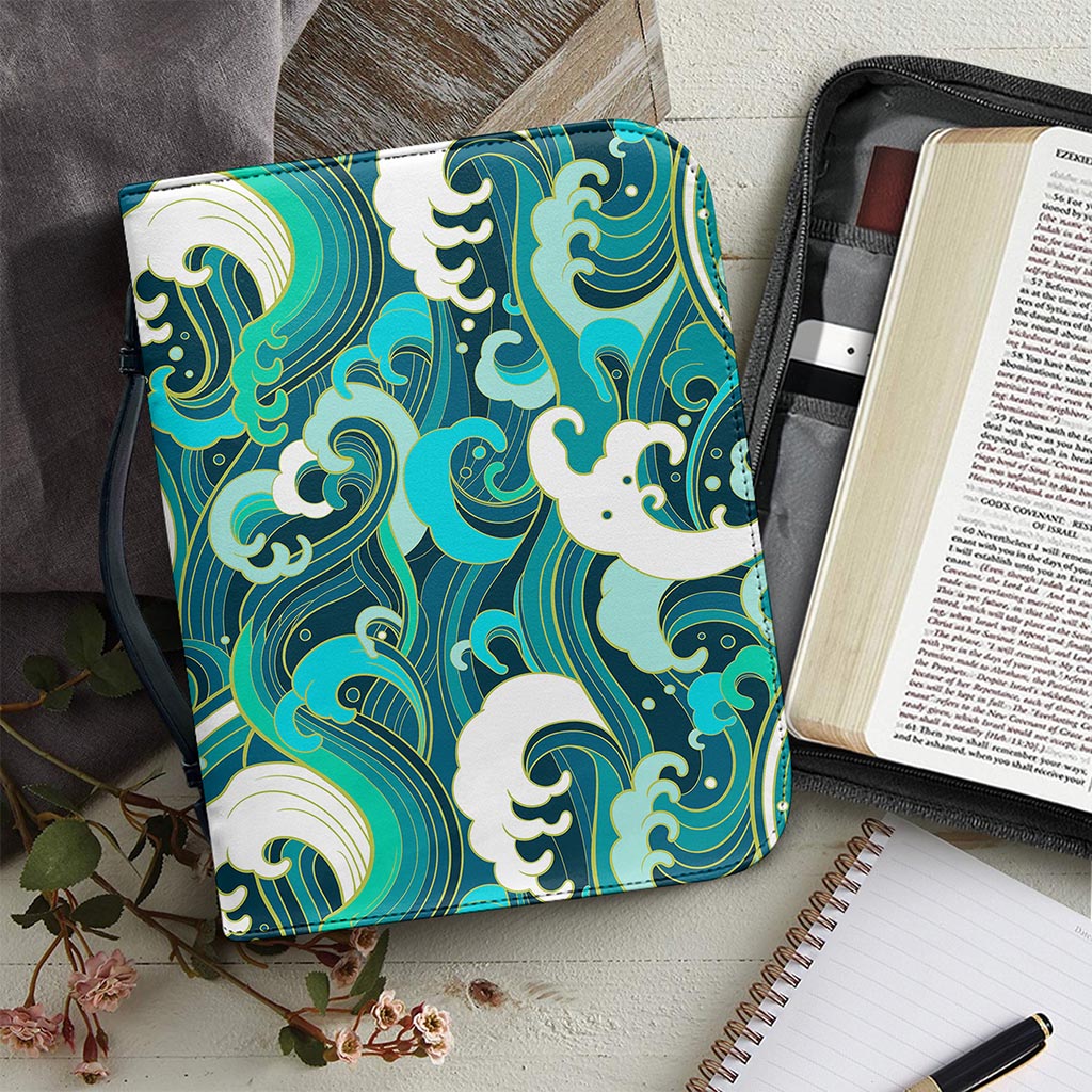 Deep Sea Wave Surfing Pattern Print Leather Bible Cover