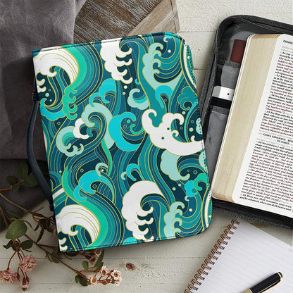 Deep Sea Wave Surfing Pattern Print Leather Bible Cover