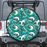 Deep Sea Wave Surfing Pattern Print Leather Spare Tire Cover