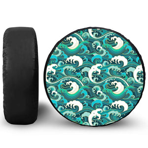 Deep Sea Wave Surfing Pattern Print Leather Spare Tire Cover