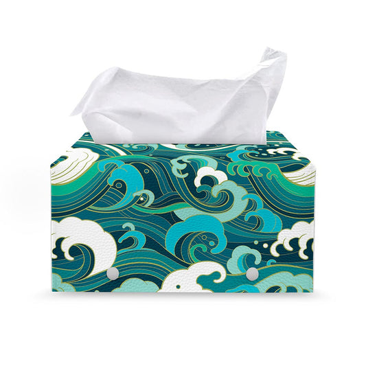 Deep Sea Wave Surfing Pattern Print Leather Tissue Box Cover
