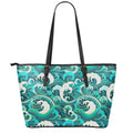 Deep Sea Wave Surfing Pattern Print Leather Tote Bag With Zipper