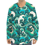 Deep Sea Wave Surfing Pattern Print Long Sleeve Baseball Jersey