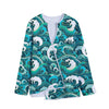 Deep Sea Wave Surfing Pattern Print Long Sleeve Short Coat