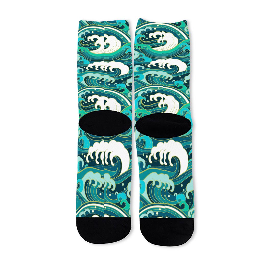 Deep Sea Wave Surfing Pattern Print Long Socks