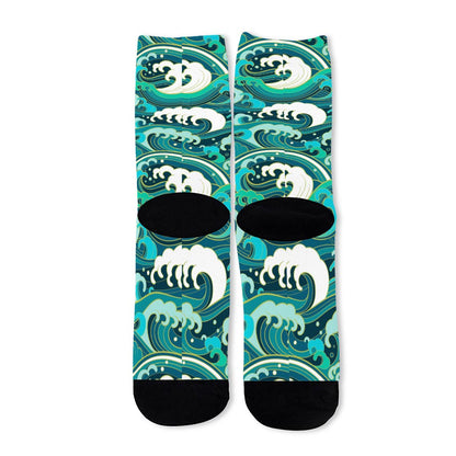Deep Sea Wave Surfing Pattern Print Long Socks