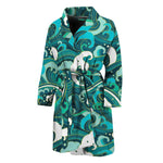 Deep Sea Wave Surfing Pattern Print Men's Bathrobe