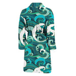 Deep Sea Wave Surfing Pattern Print Men's Bathrobe