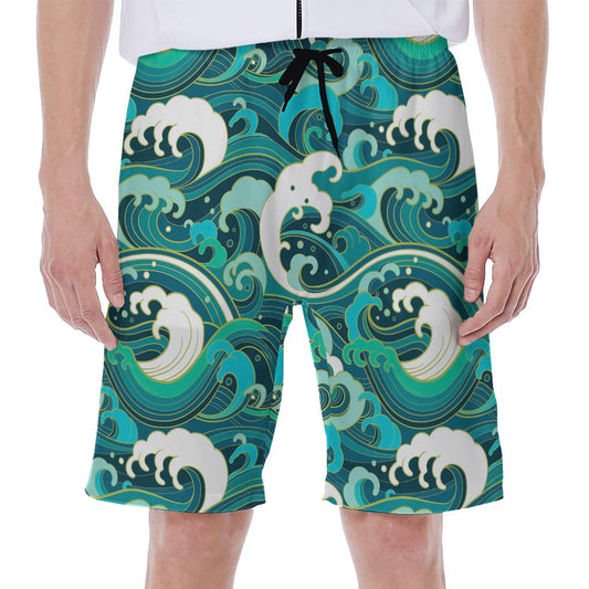 Deep Sea Wave Surfing Pattern Print Men's Beach Shorts