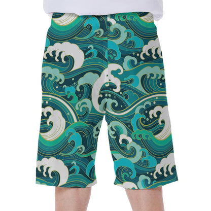 Deep Sea Wave Surfing Pattern Print Men's Beach Shorts