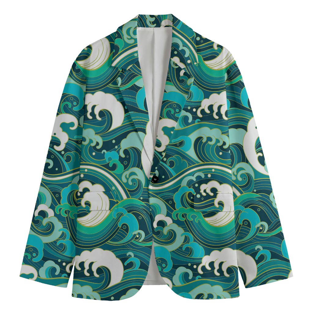 Deep Sea Wave Surfing Pattern Print Men's Blazer