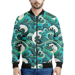 Deep Sea Wave Surfing Pattern Print Men's Bomber Jacket