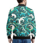 Deep Sea Wave Surfing Pattern Print Men's Bomber Jacket
