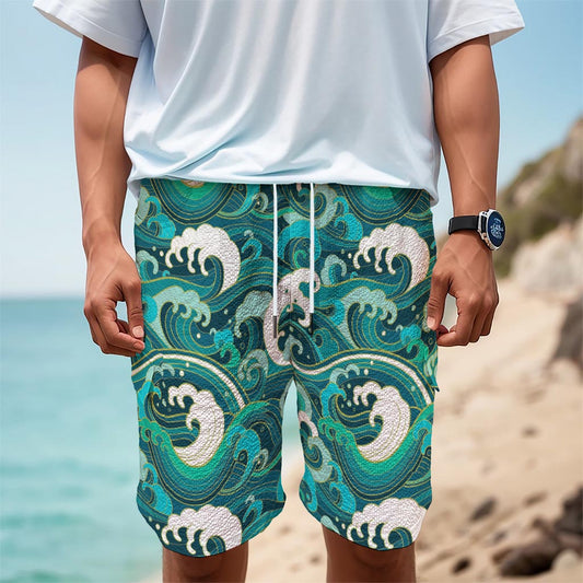 Deep Sea Wave Surfing Pattern Print Men's Cargo Shorts