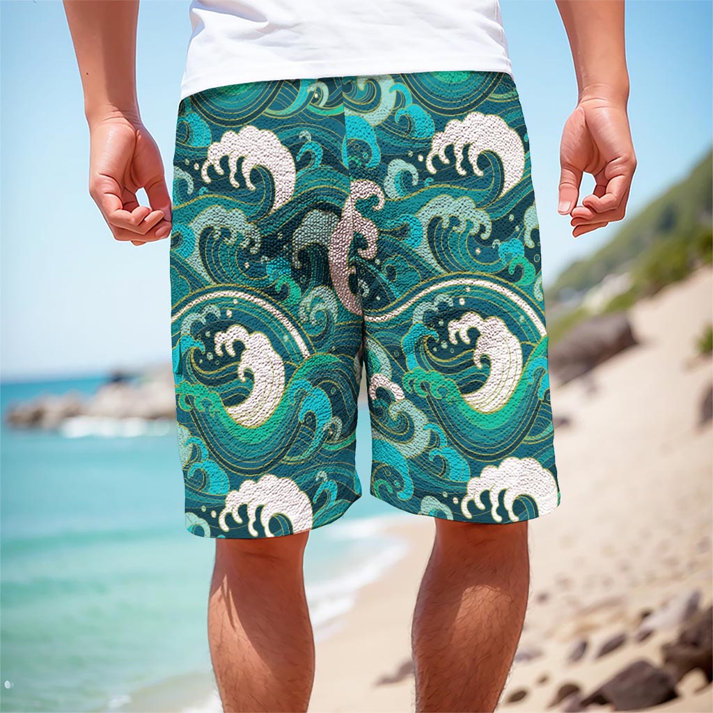 Deep Sea Wave Surfing Pattern Print Men's Cargo Shorts