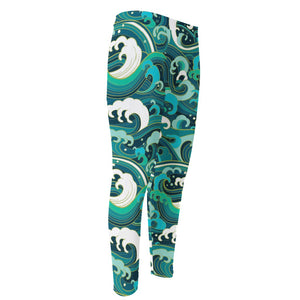 Deep Sea Wave Surfing Pattern Print Men's Compression Pants