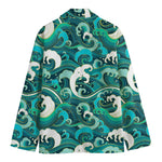 Deep Sea Wave Surfing Pattern Print Men's Cotton Blazer