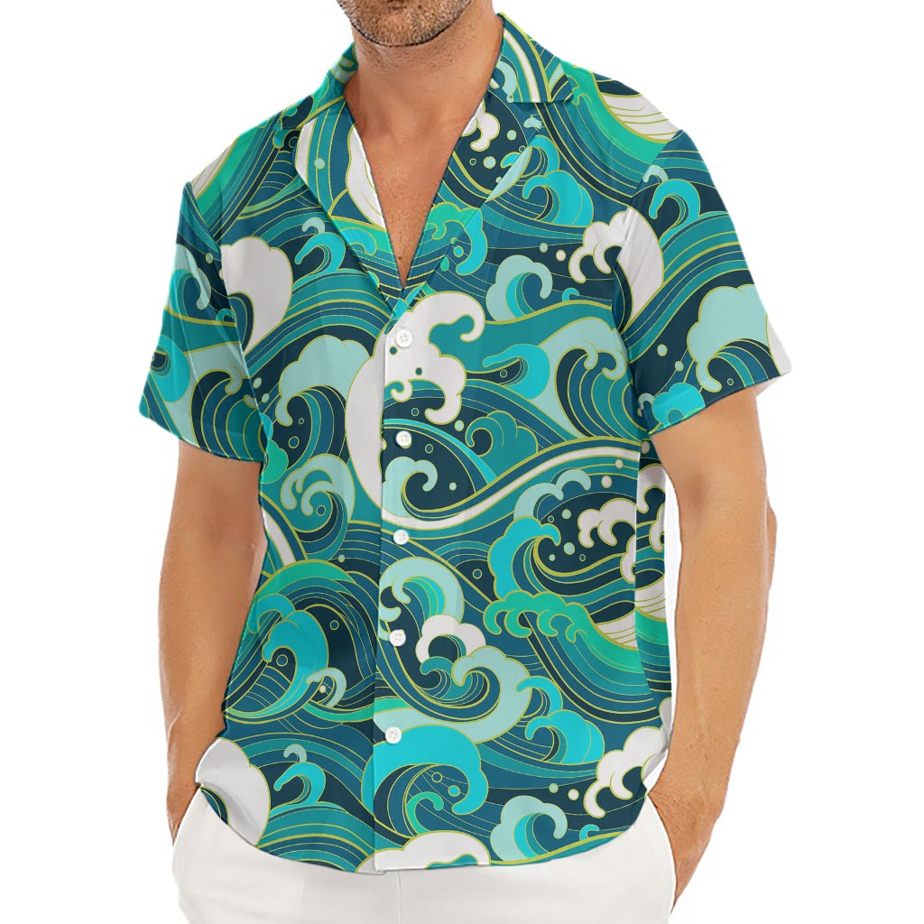 Deep Sea Wave Surfing Pattern Print Men's Deep V-Neck Shirt