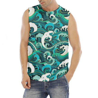 Deep Sea Wave Surfing Pattern Print Men's Fitness Tank Top